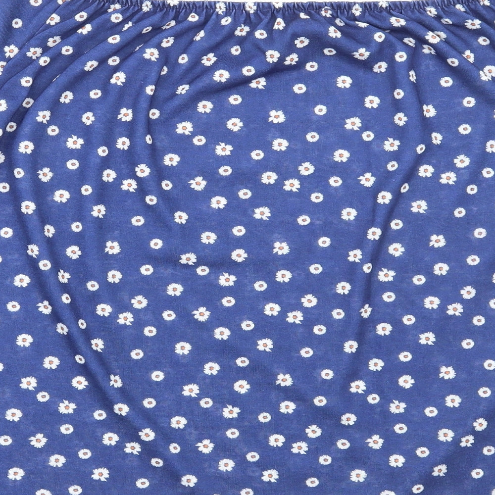 Love Tees Womens Blue Floral Polyester Basic T-Shirt Size 24 Square Neck