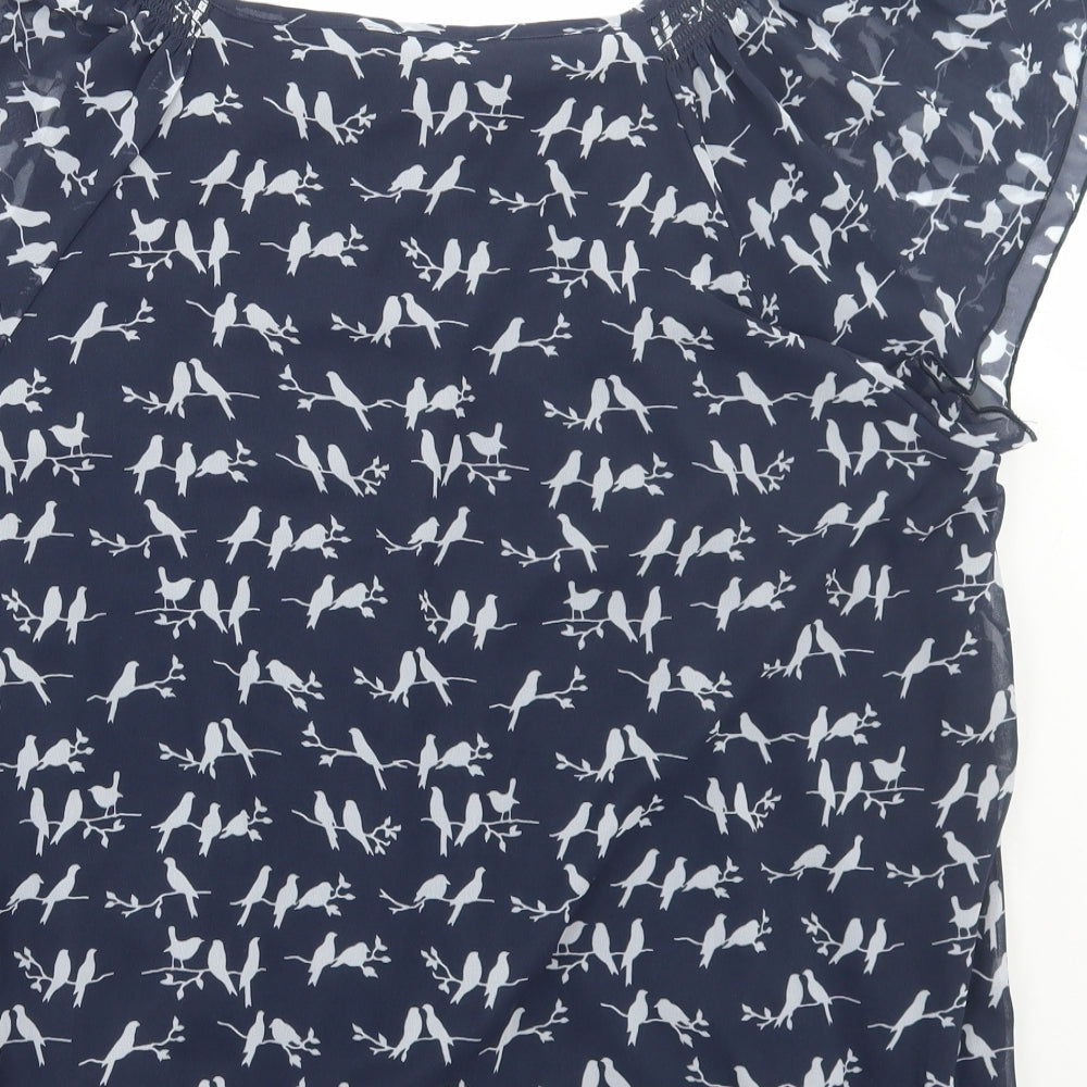 George Womens Blue Geometric Polyester Basic Blouse Size 22 Scoop Neck