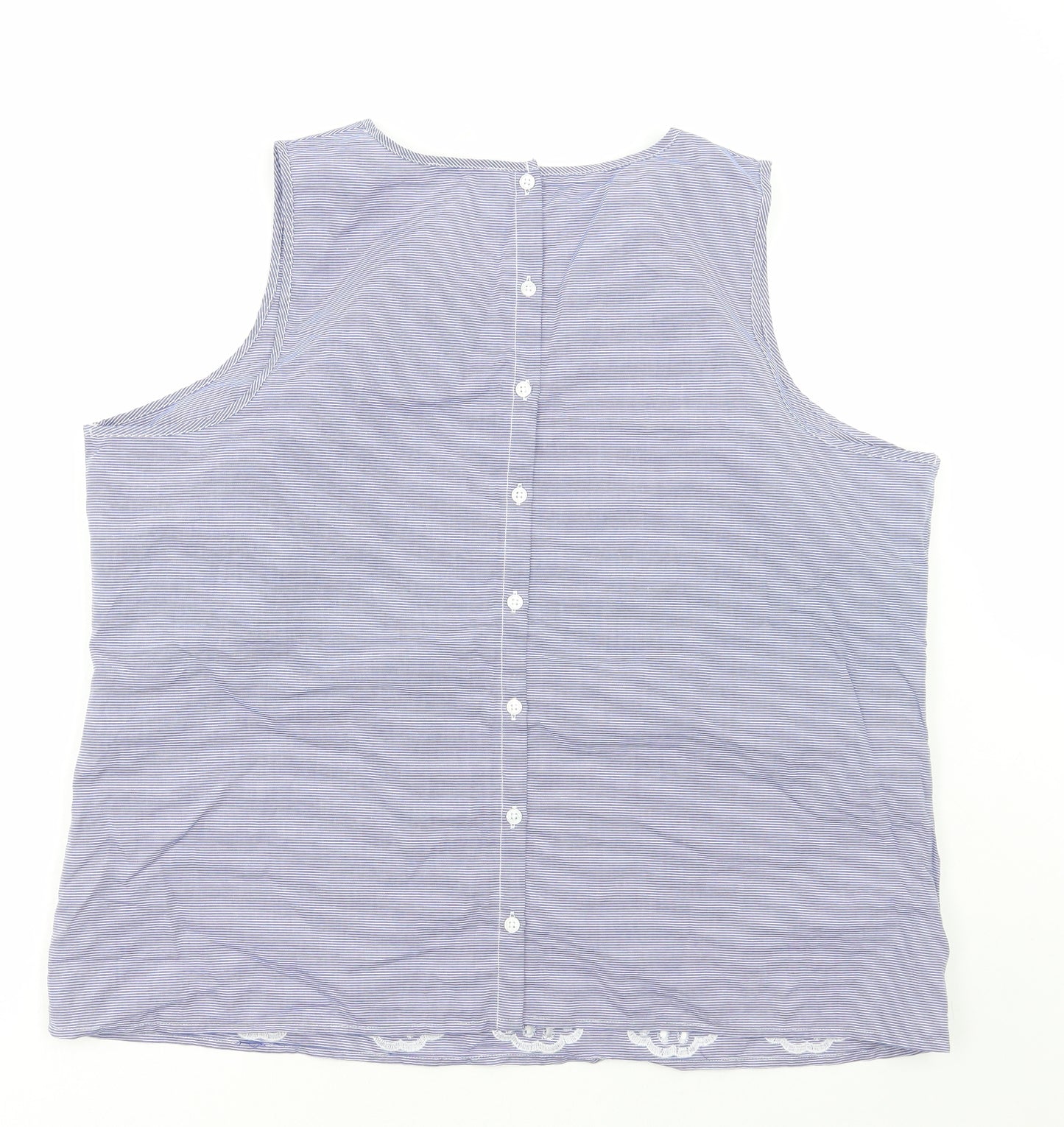 George Womens Blue Striped Cotton Basic Tank Size 24 Round Neck