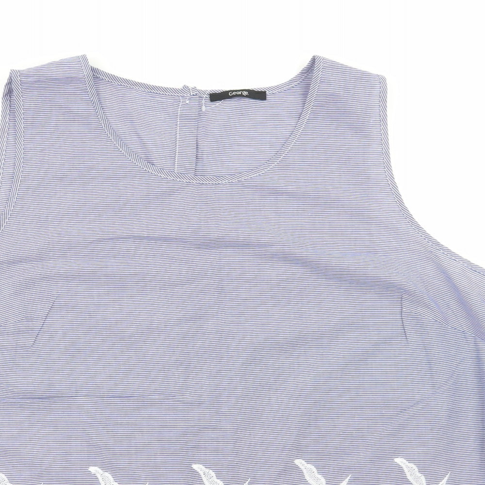George Womens Blue Striped Cotton Basic Tank Size 24 Round Neck