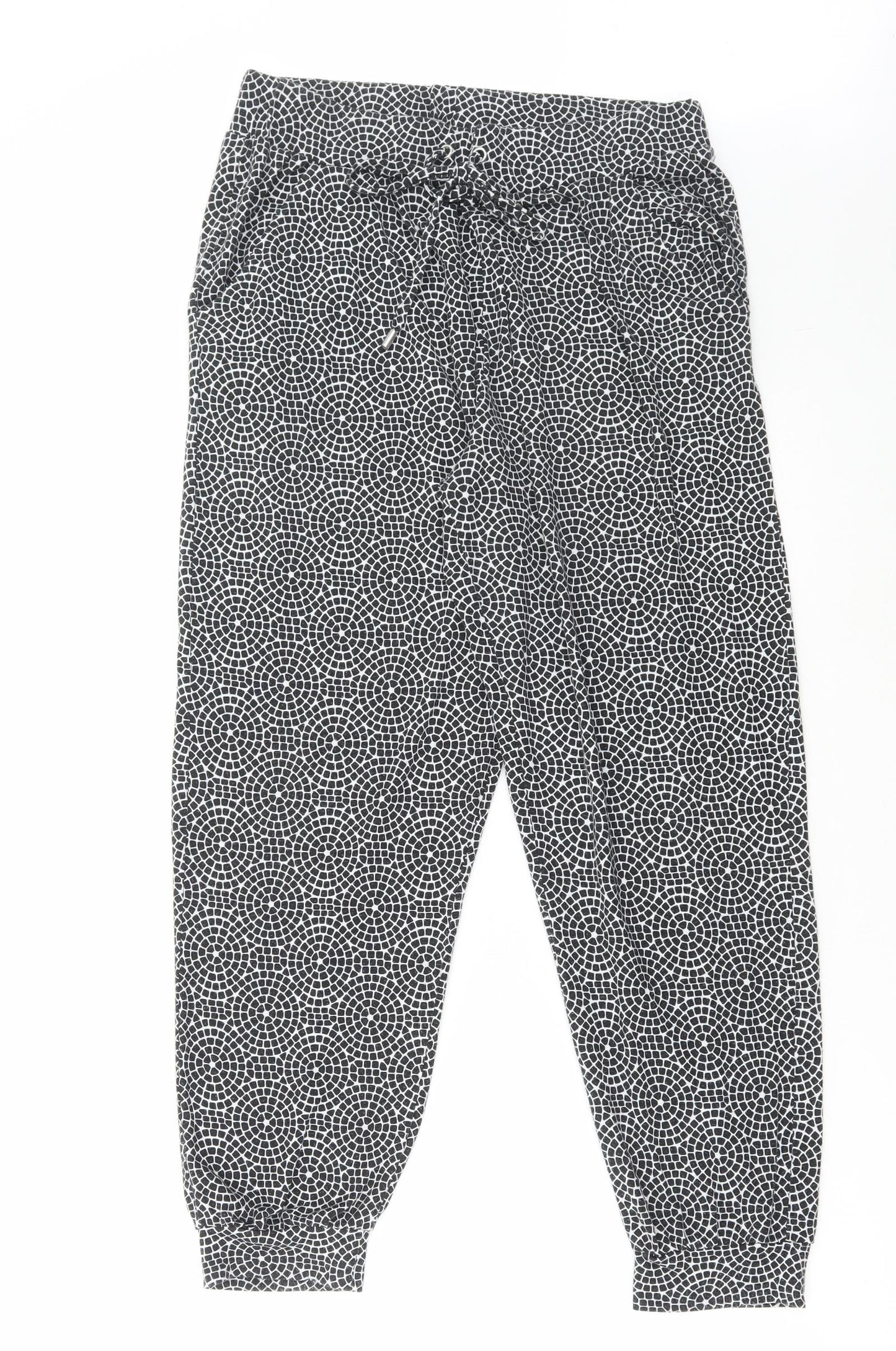 Primark Womens Black Geometric Polyester Jogger Trousers Size M L29 in Regular Drawstring