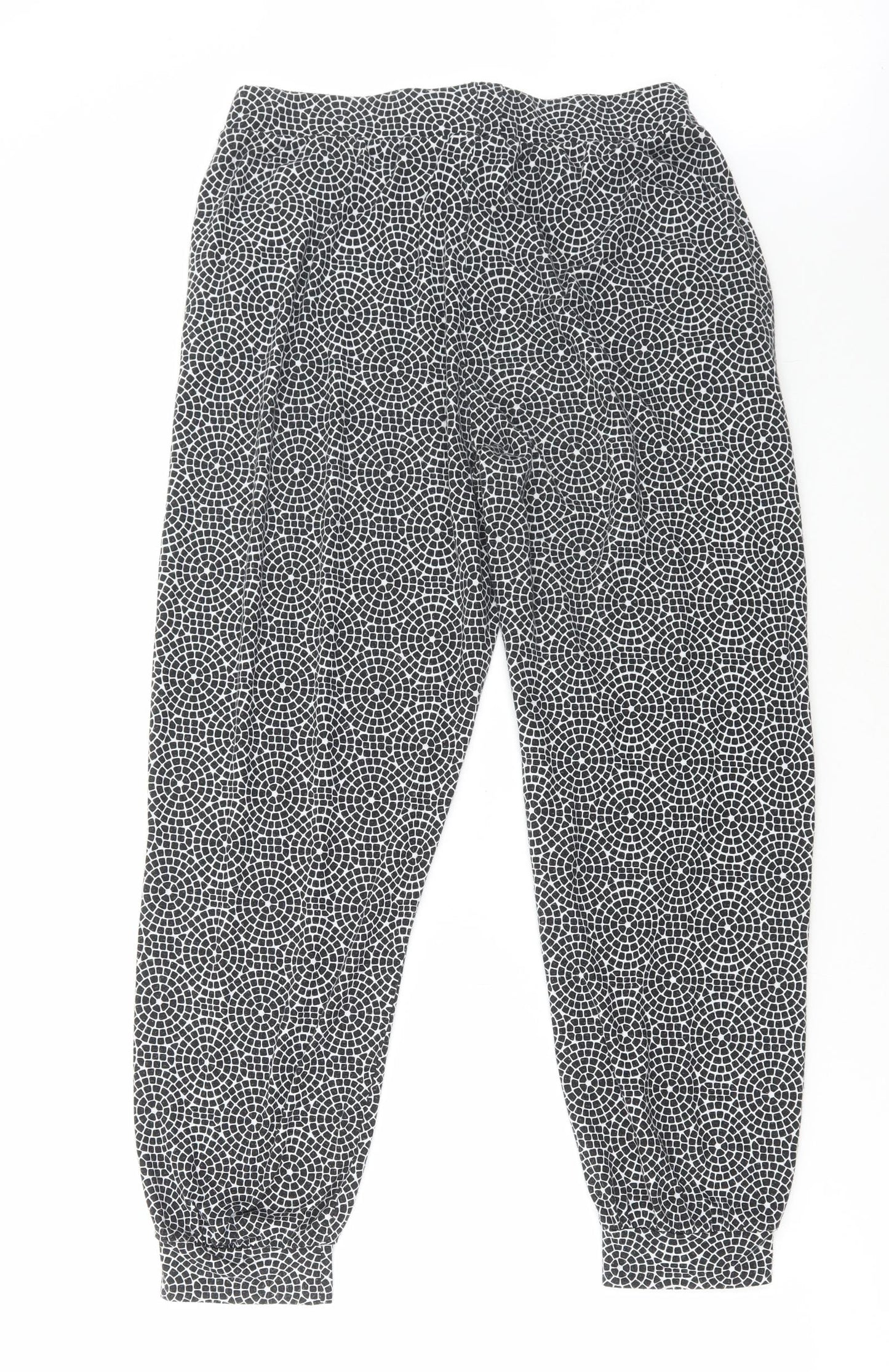 Primark Womens Black Geometric Polyester Jogger Trousers Size M L29 in Regular Drawstring