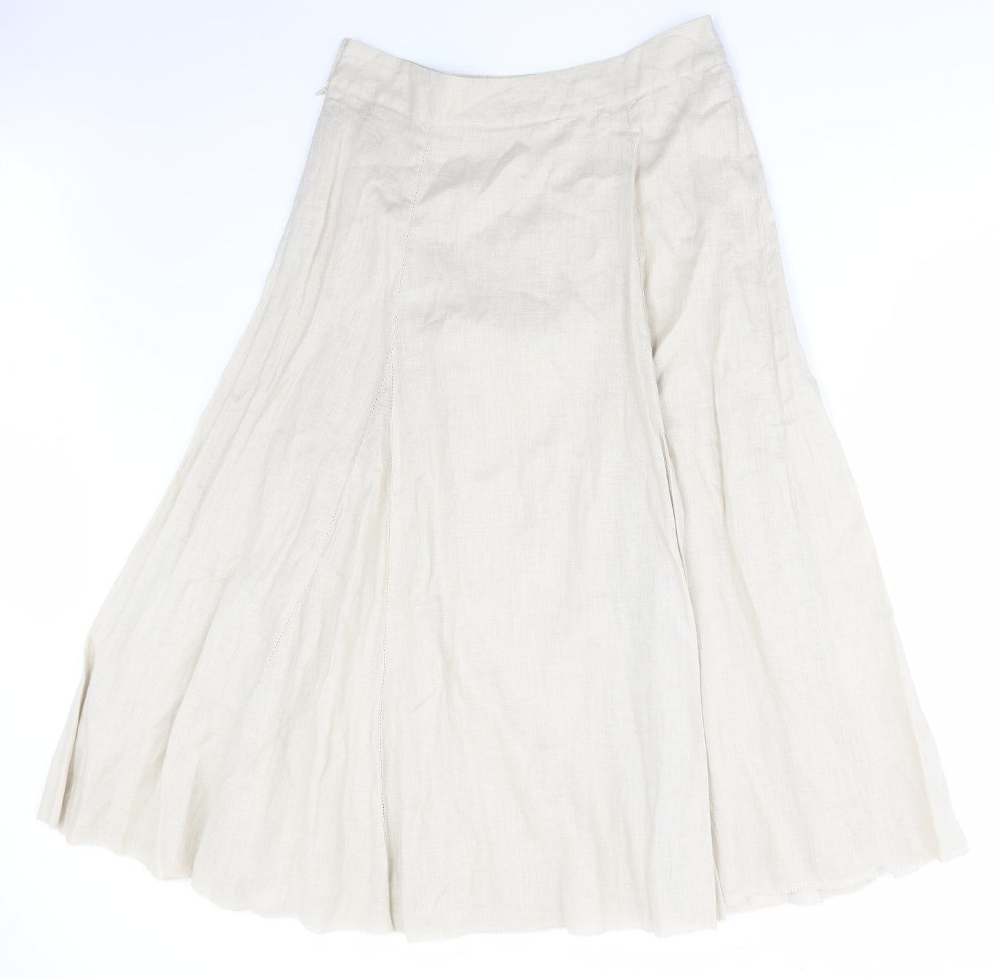 Wrap Womens Beige Linen Flare Skirt Size 12 Zip
