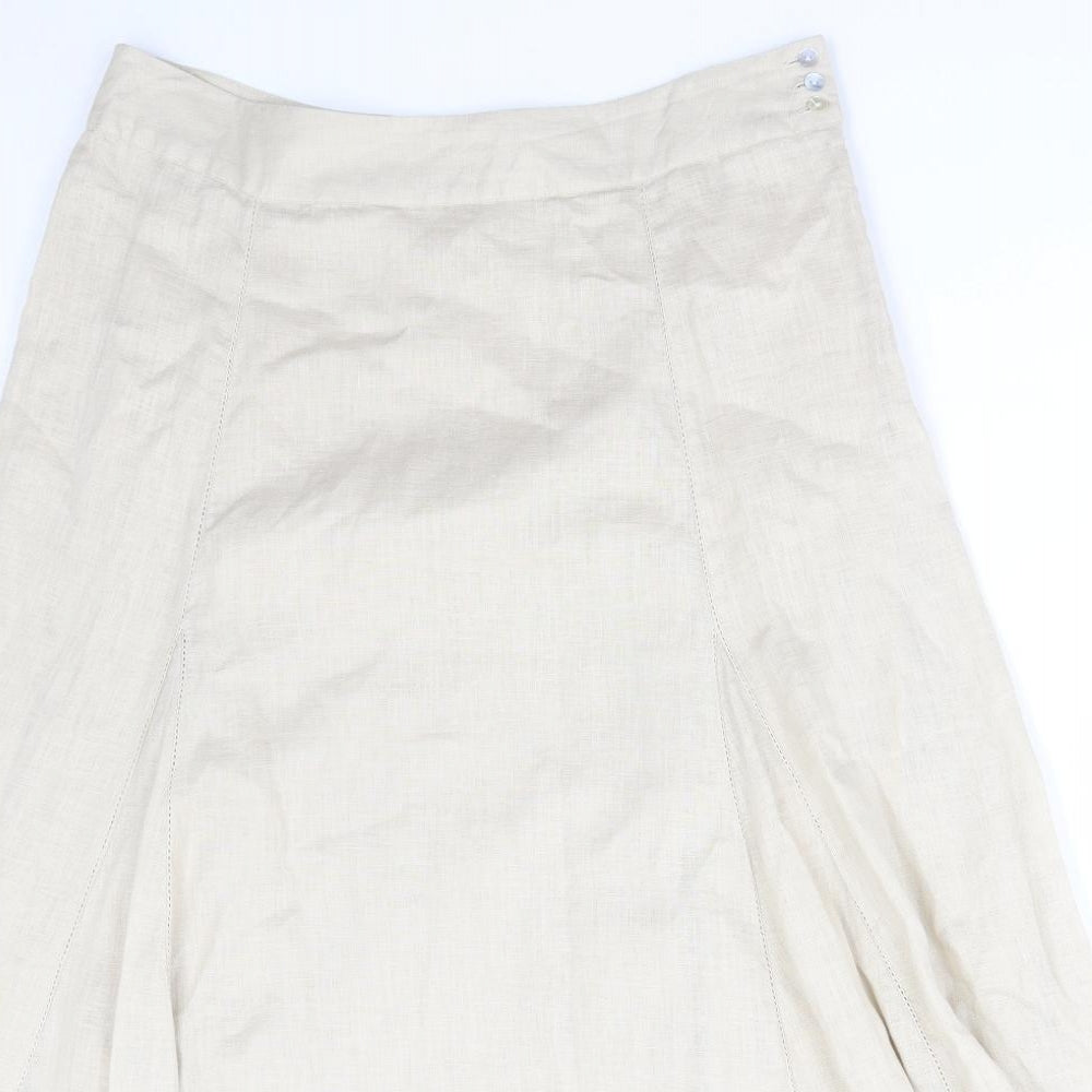 Wrap Womens Beige Linen Flare Skirt Size 12 Zip