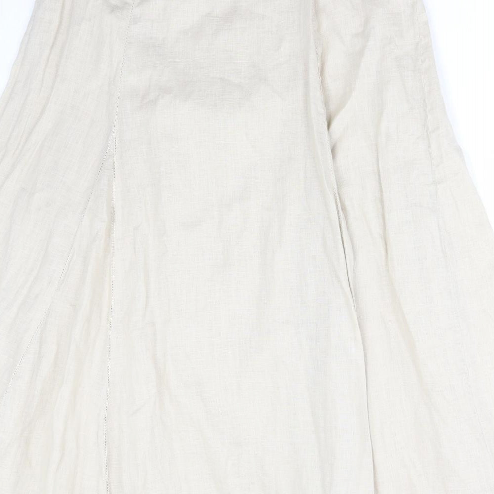 Wrap Womens Beige Linen Flare Skirt Size 12 Zip
