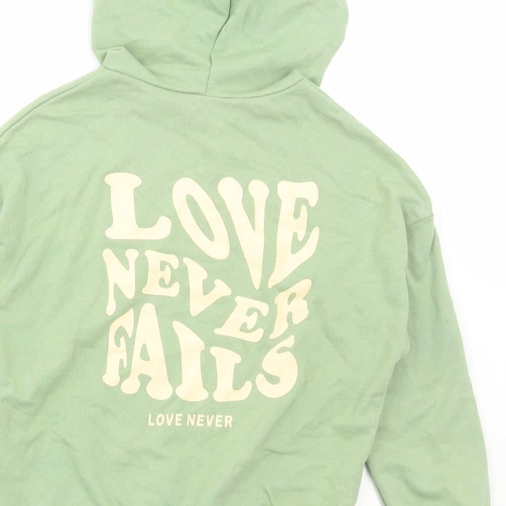 SheIn Girls Green Cotton Pullover Hoodie Size 10-11 Years Pullover - Love never fails