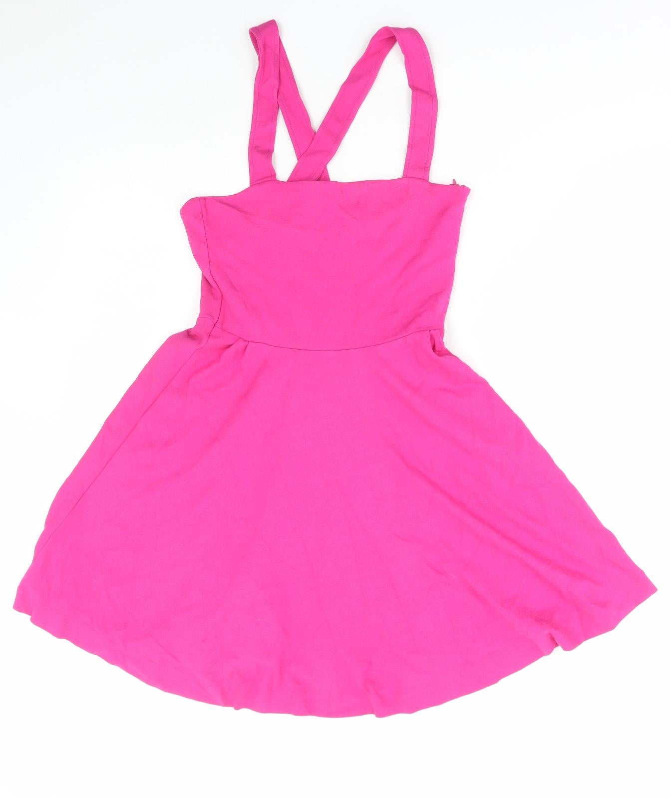 Zara Womens Pink Viscose Skater Dress Size S Square Neck Pullover