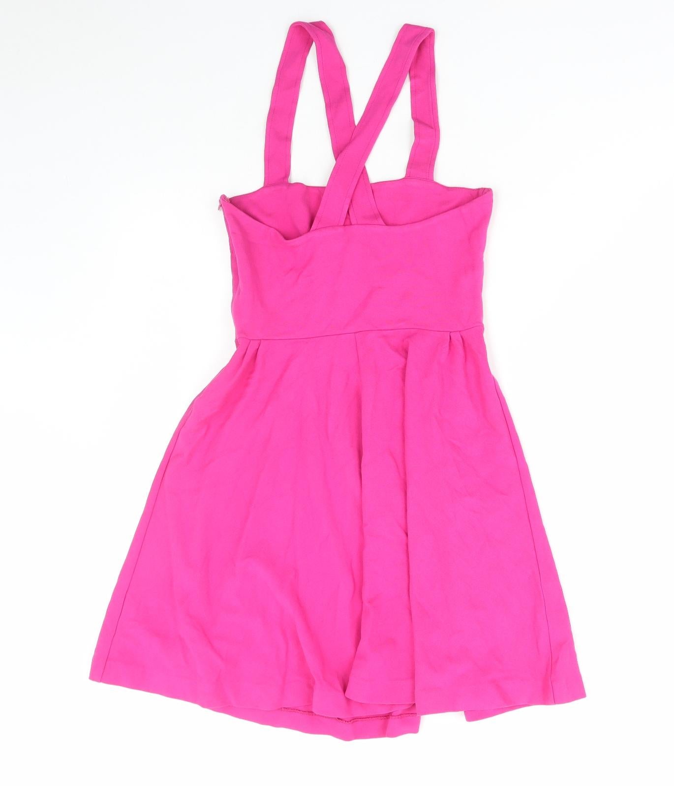 Zara Womens Pink Viscose Skater Dress Size S Square Neck Pullover