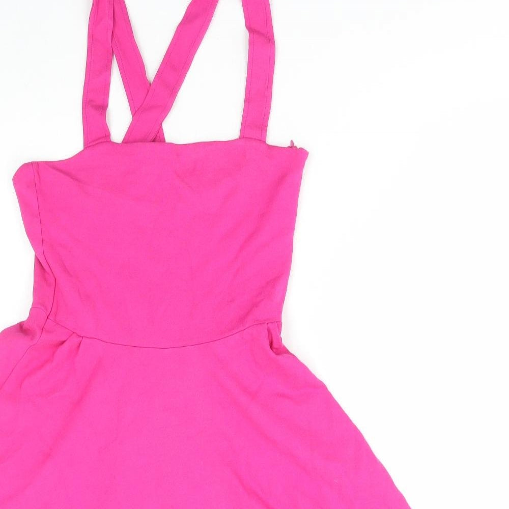 Zara Womens Pink Viscose Skater Dress Size S Square Neck Pullover