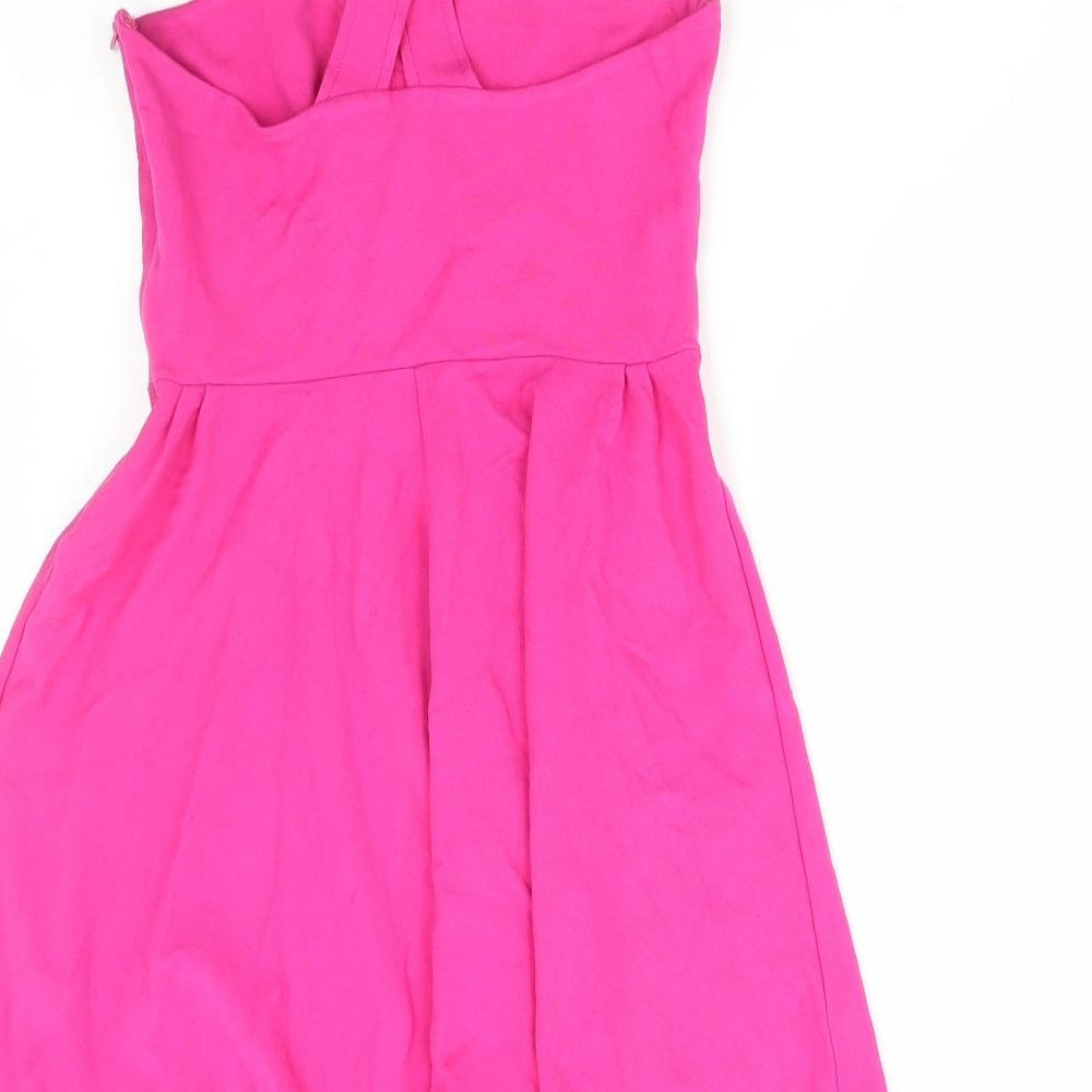 Zara Womens Pink Viscose Skater Dress Size S Square Neck Pullover