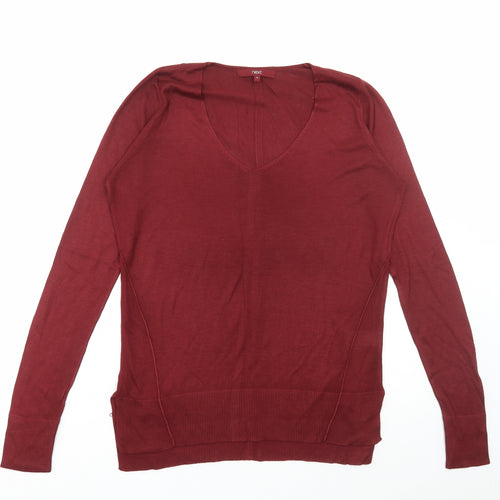 NEXT Womens Red V-Neck Viscose Pullover Jumper Size 10