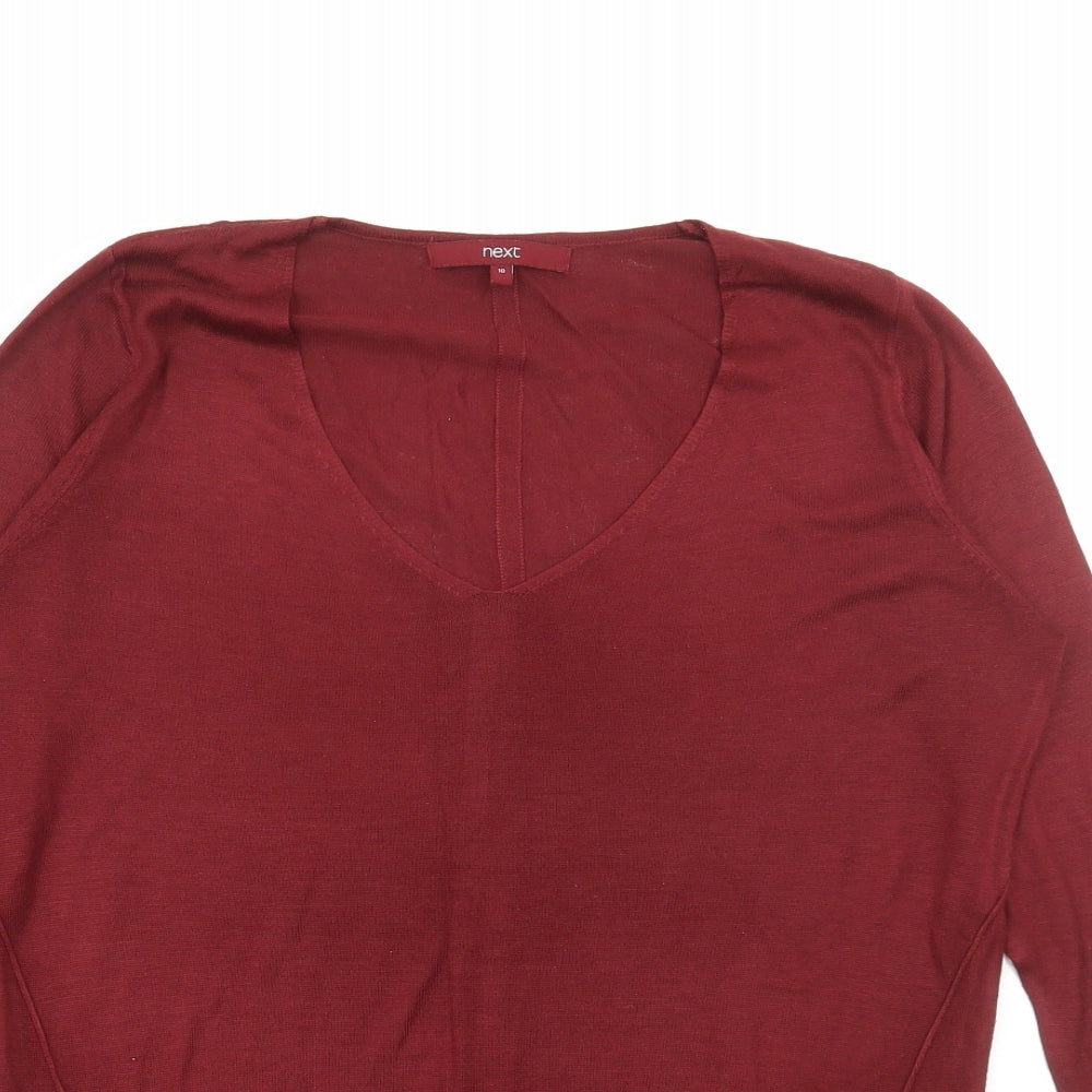 NEXT Womens Red V-Neck Viscose Pullover Jumper Size 10