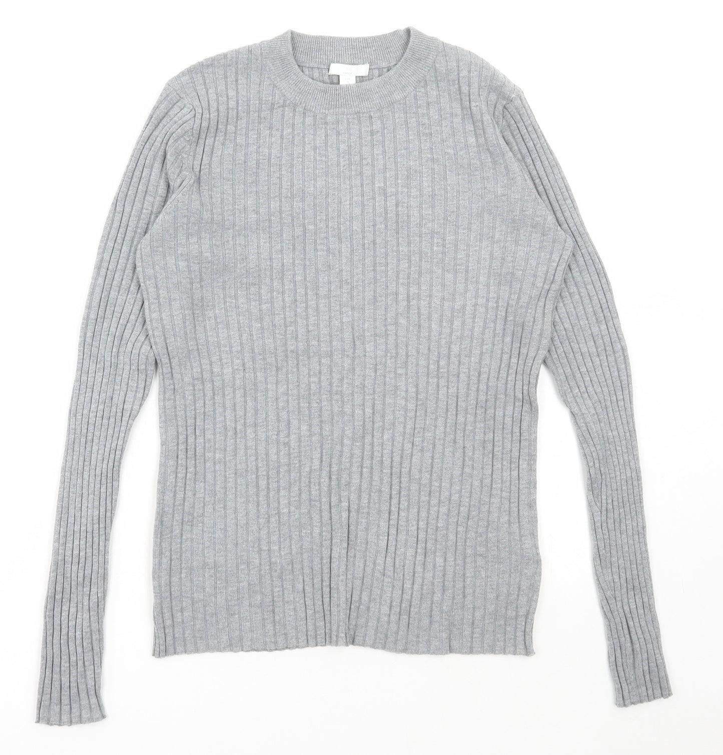 H&M Womens Grey Round Neck Acrylic Pullover Jumper Size M - Ribbed