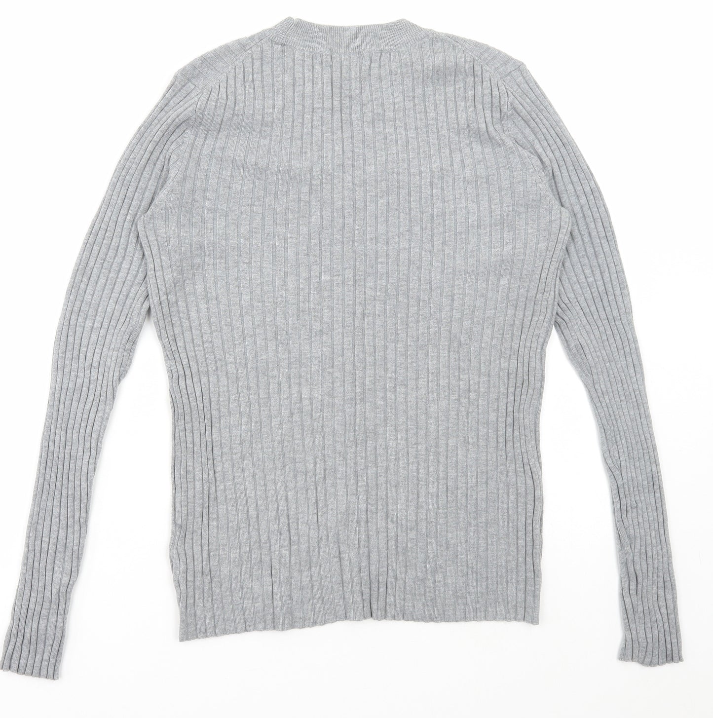 H&M Womens Grey Round Neck Acrylic Pullover Jumper Size M - Ribbed