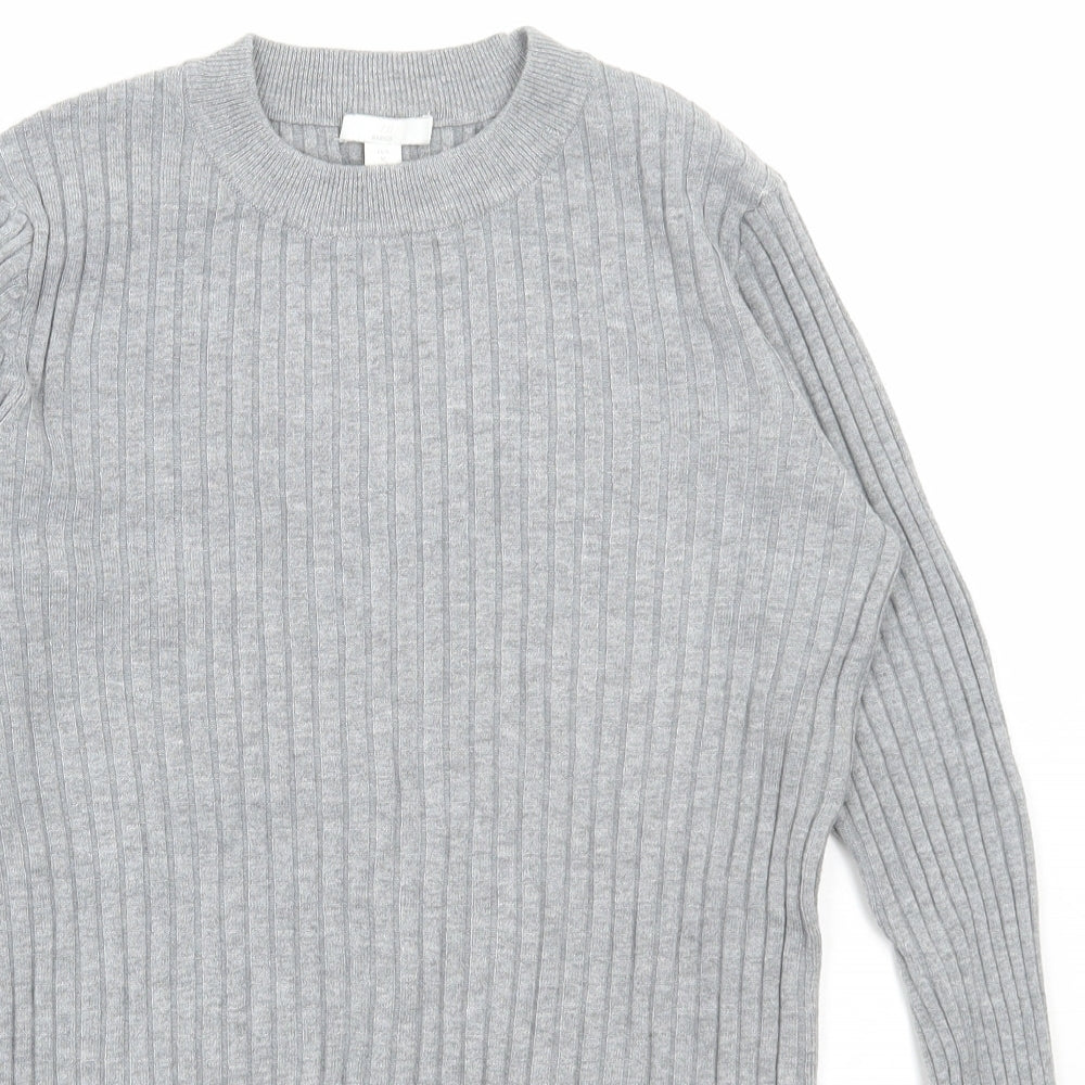 H&M Womens Grey Round Neck Acrylic Pullover Jumper Size M - Ribbed