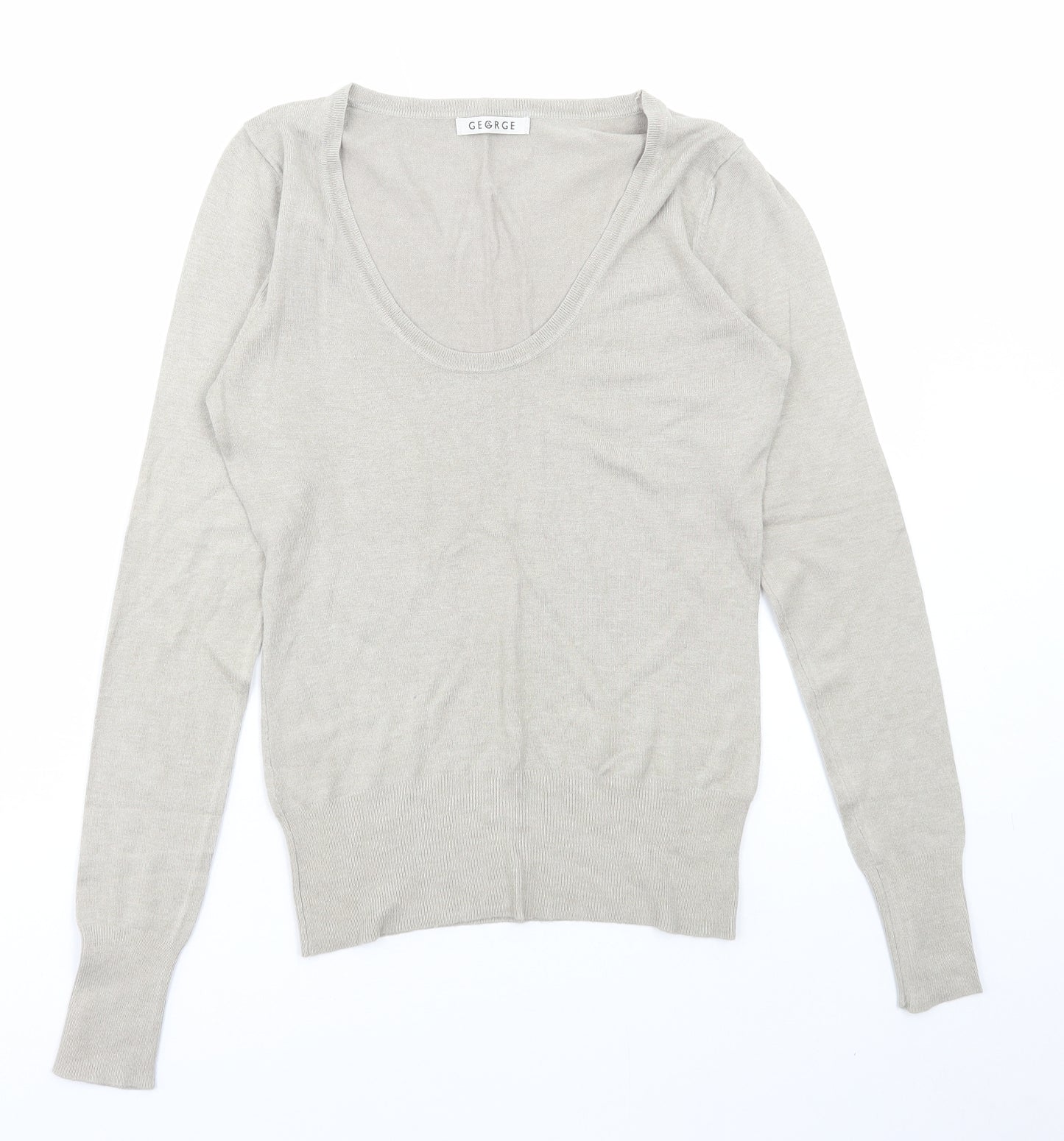 George Womens Beige Scoop Neck Viscose Pullover Jumper Size 10