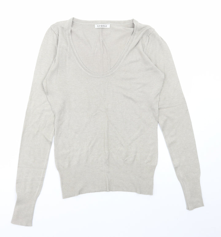 George Womens Beige Scoop Neck Viscose Pullover Jumper Size 10