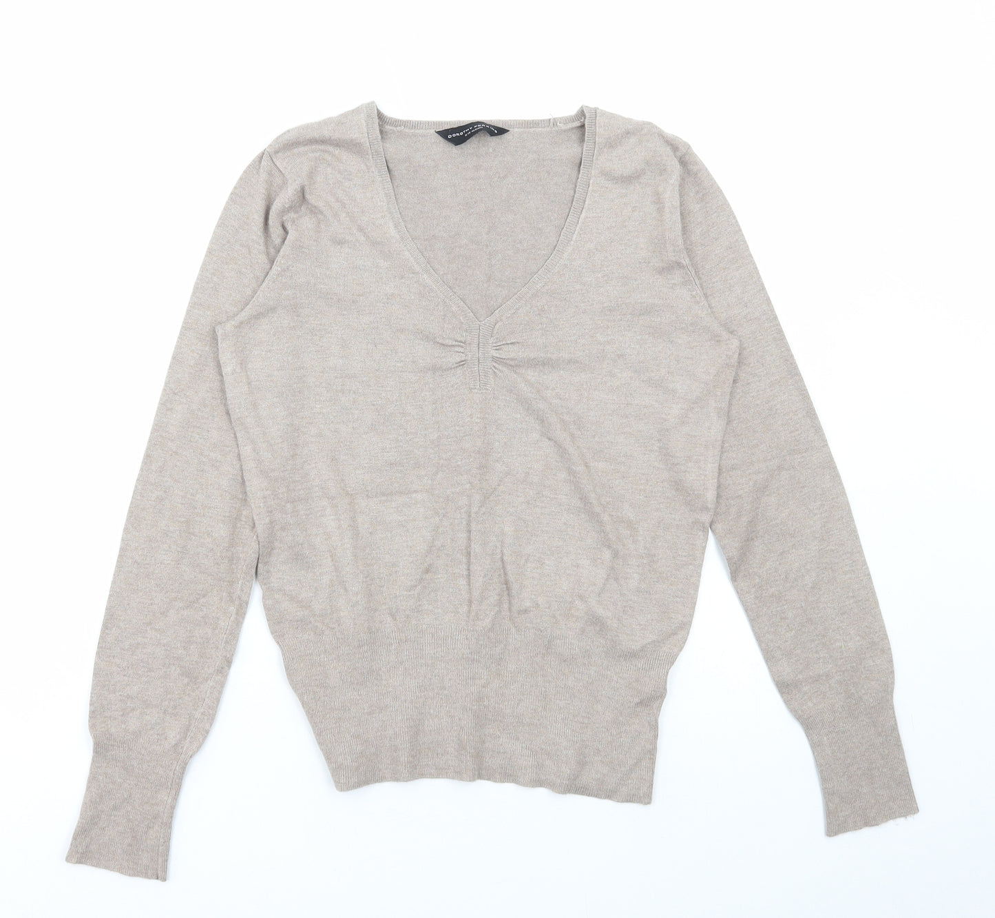 Dorothy Perkins Womens Beige V-Neck Viscose Pullover Jumper Size 12