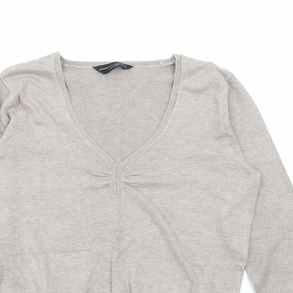 Dorothy Perkins Womens Beige V-Neck Viscose Pullover Jumper Size 12