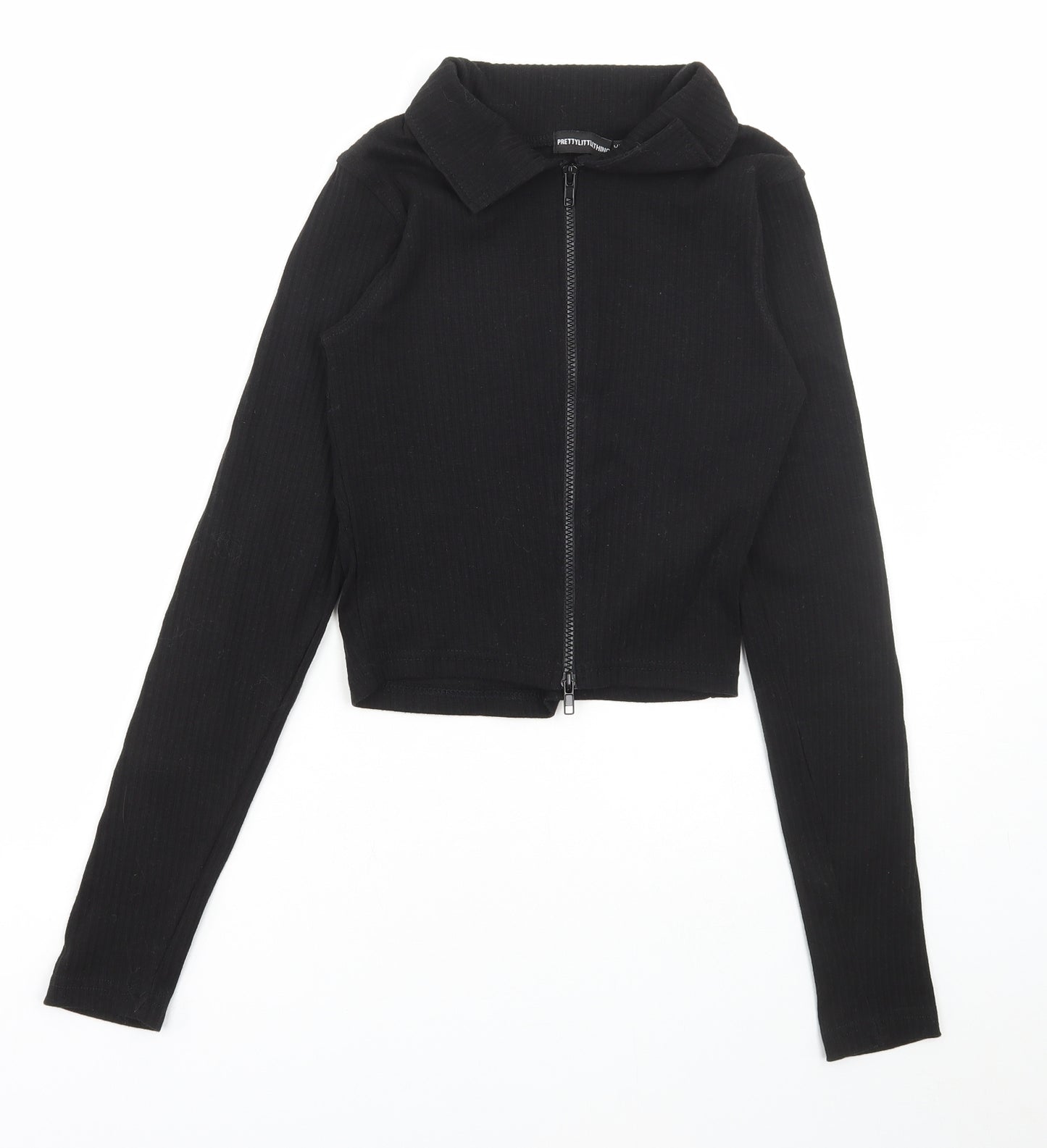 PRETTYLITTLETHING Womens Black Jacket Size 10 Zip - Ribbed
