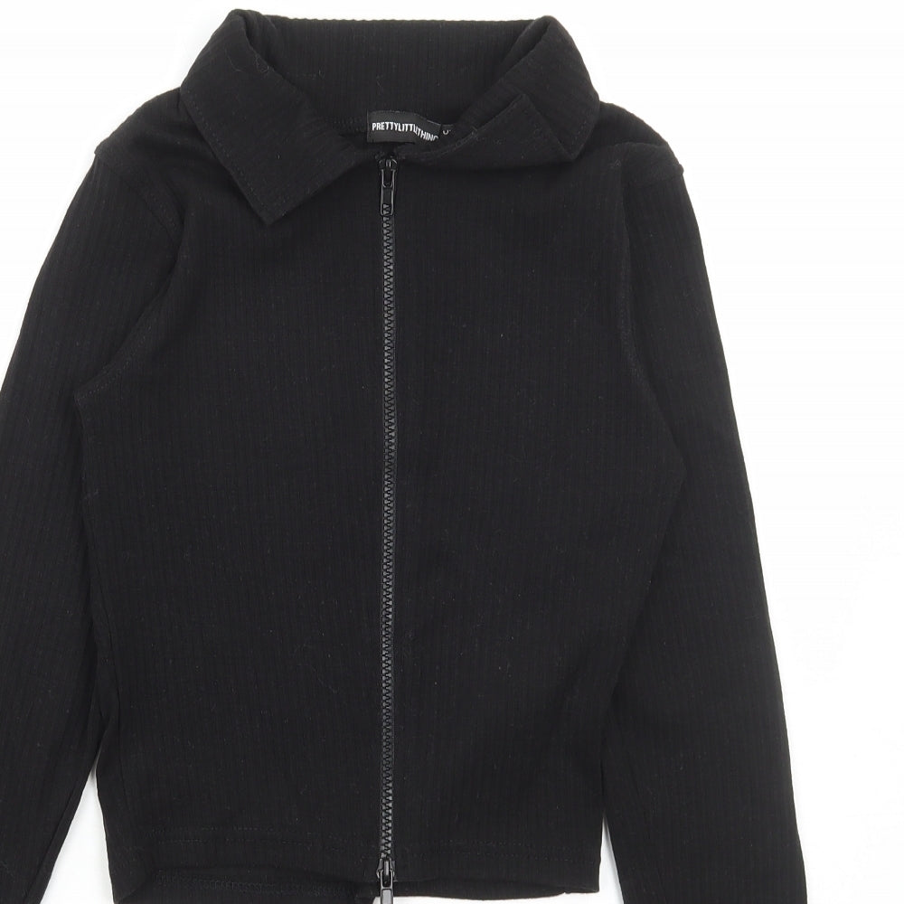 PRETTYLITTLETHING Womens Black Jacket Size 10 Zip - Ribbed