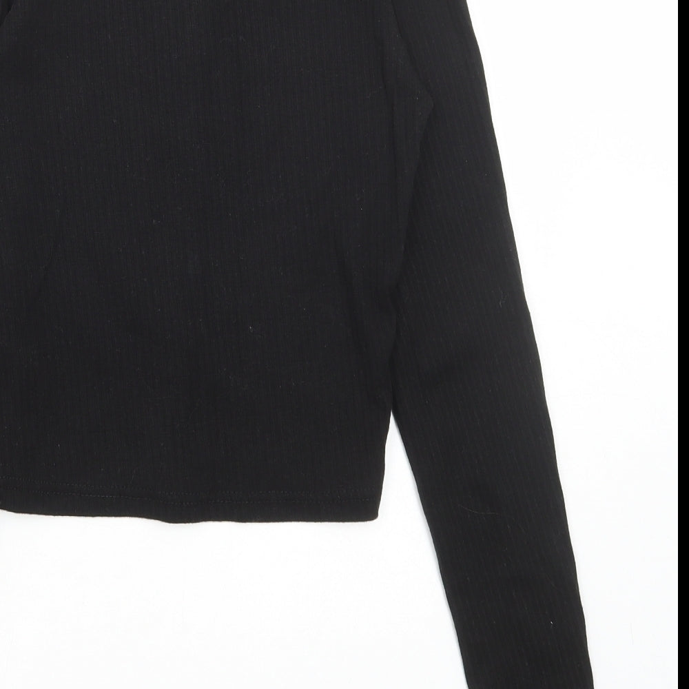 PRETTYLITTLETHING Womens Black Jacket Size 10 Zip - Ribbed