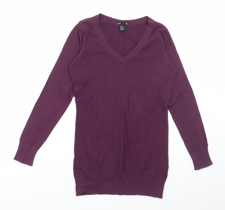 H&M Womens Purple V-Neck Cotton Pullover Jumper Size S