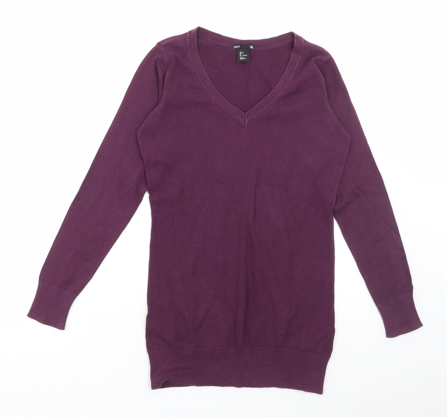H&M Womens Purple V-Neck Cotton Pullover Jumper Size S