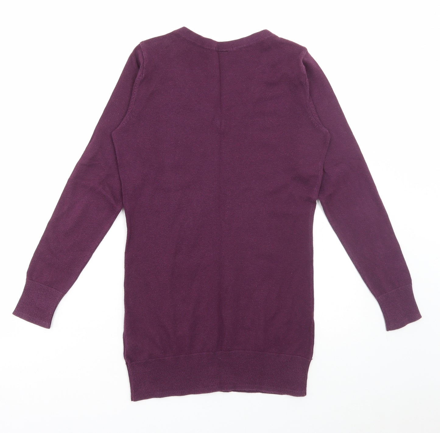 H&M Womens Purple V-Neck Cotton Pullover Jumper Size S