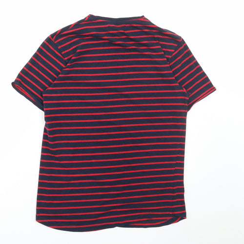Cedar Wood State Mens Blue Striped Polyester T-Shirt Size S Round Neck
