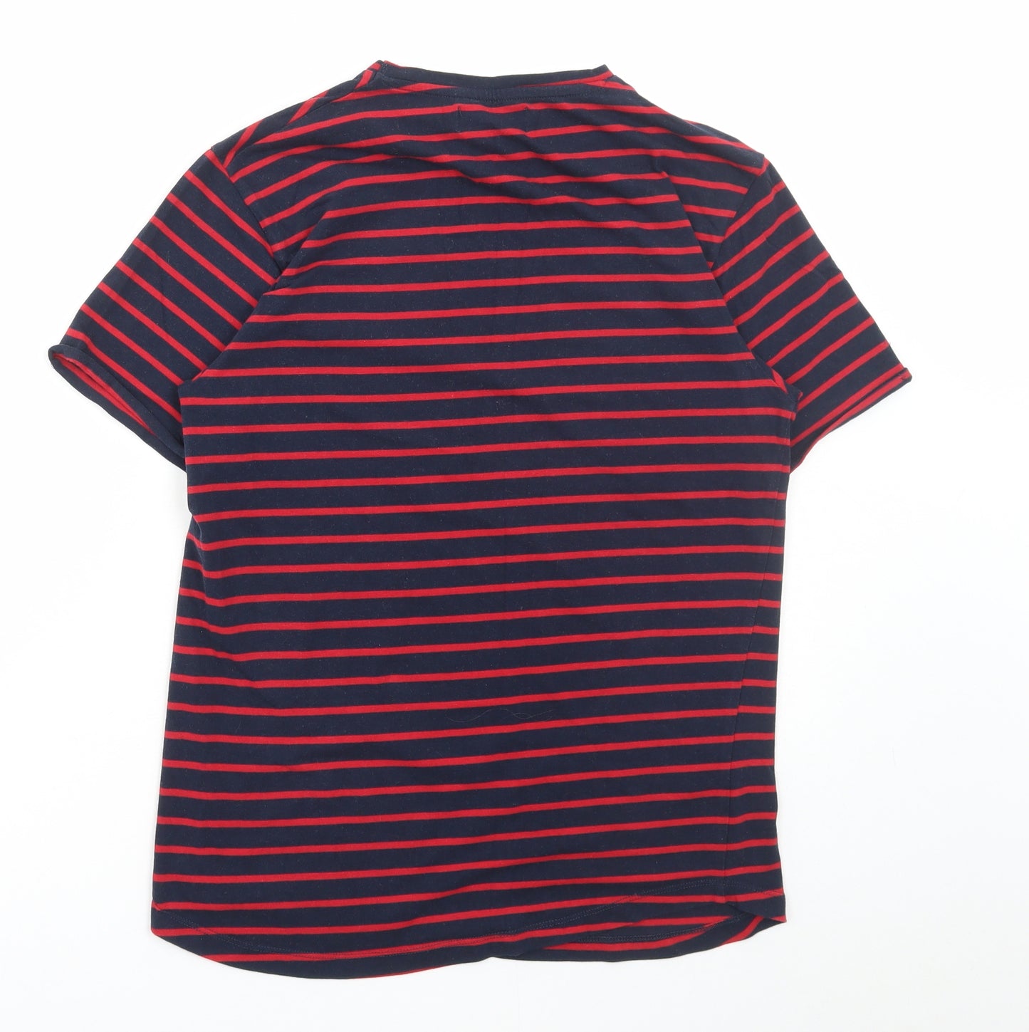 Cedar Wood State Mens Blue Striped Polyester T-Shirt Size S Round Neck