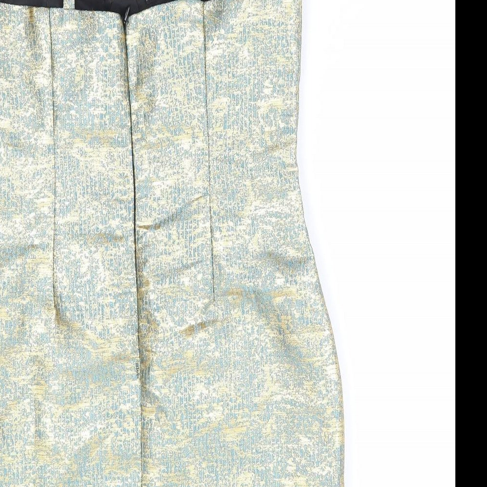 Boohoo Womens Gold Geometric Polyester Bodycon Size 10 Sweetheart Zip