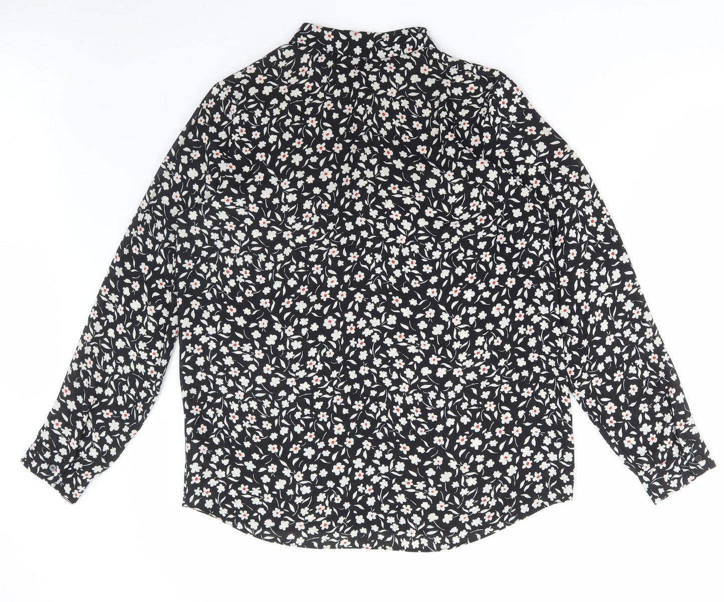 Primark Womens Black Floral Polyester Basic Blouse Size 14 Collared