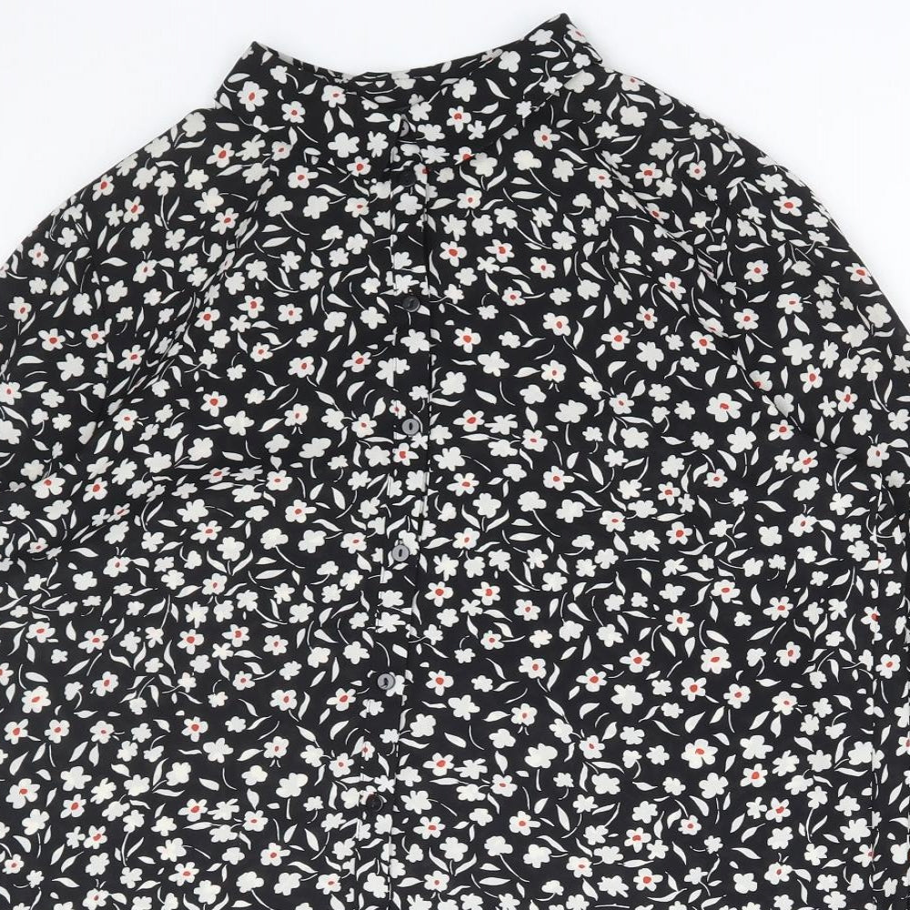 Primark Womens Black Floral Polyester Basic Blouse Size 14 Collared
