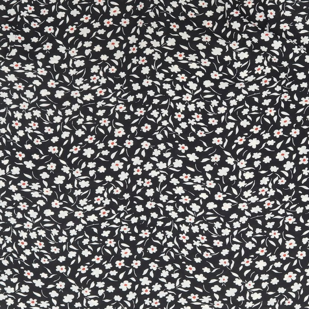Primark Womens Black Floral Polyester Basic Blouse Size 14 Collared