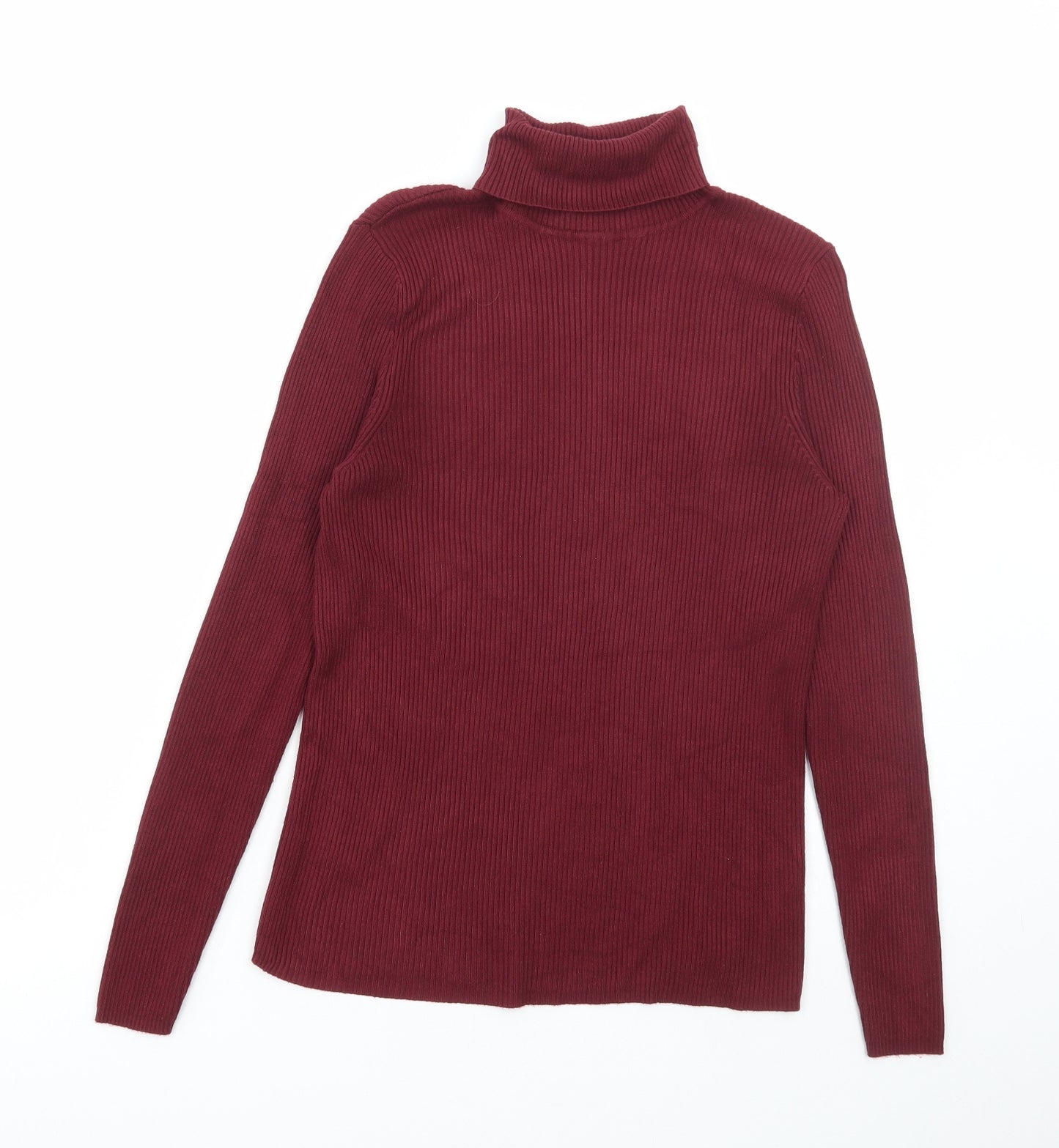 Marks and Spencer Womens Red Roll Neck Acrylic Pullover Jumper Size 14 - Ribbed