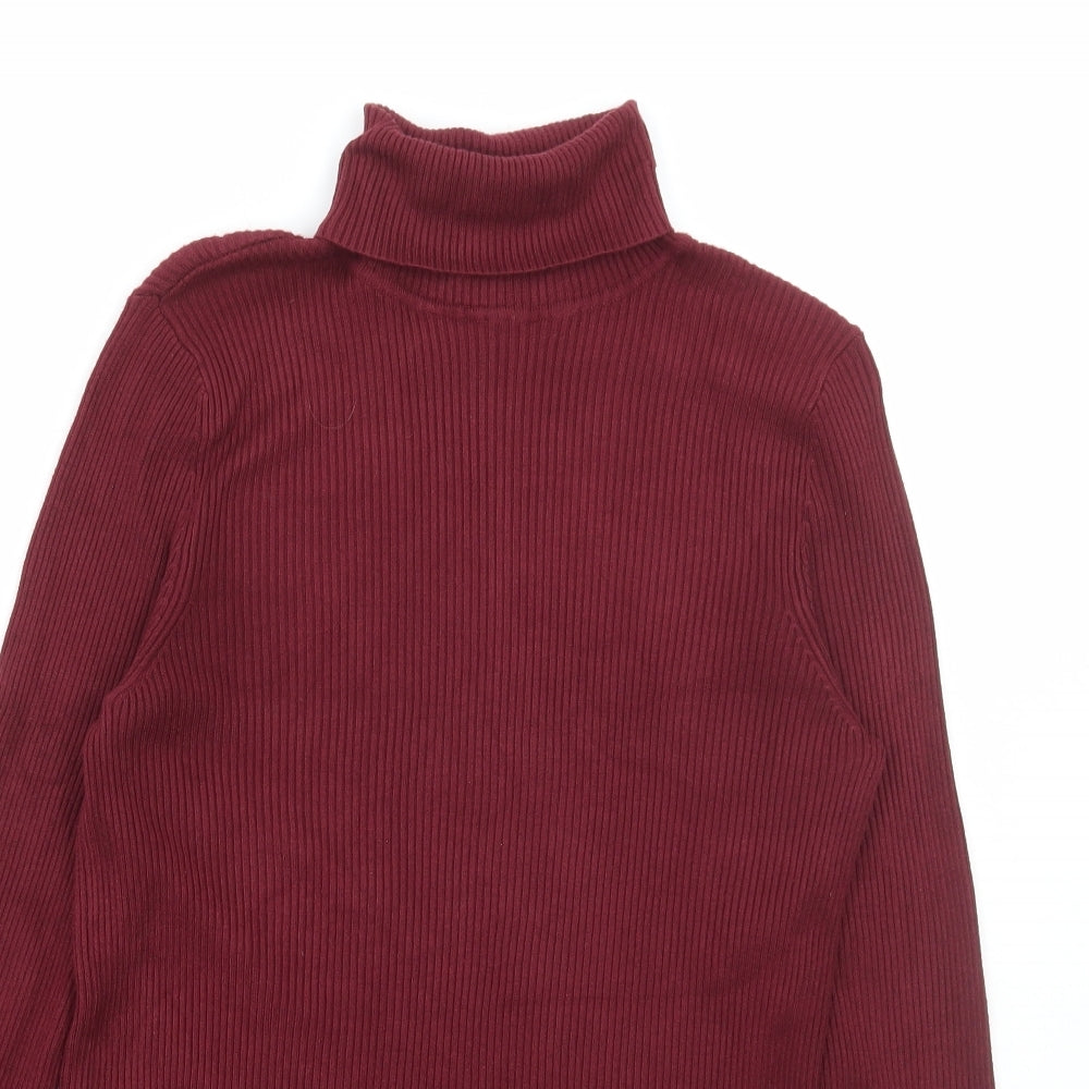 Marks and Spencer Womens Red Roll Neck Acrylic Pullover Jumper Size 14 - Ribbed