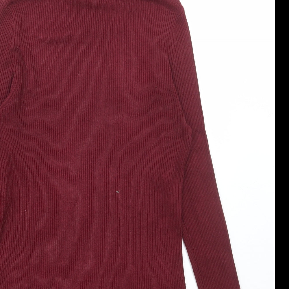 Marks and Spencer Womens Red Roll Neck Acrylic Pullover Jumper Size 14 - Ribbed