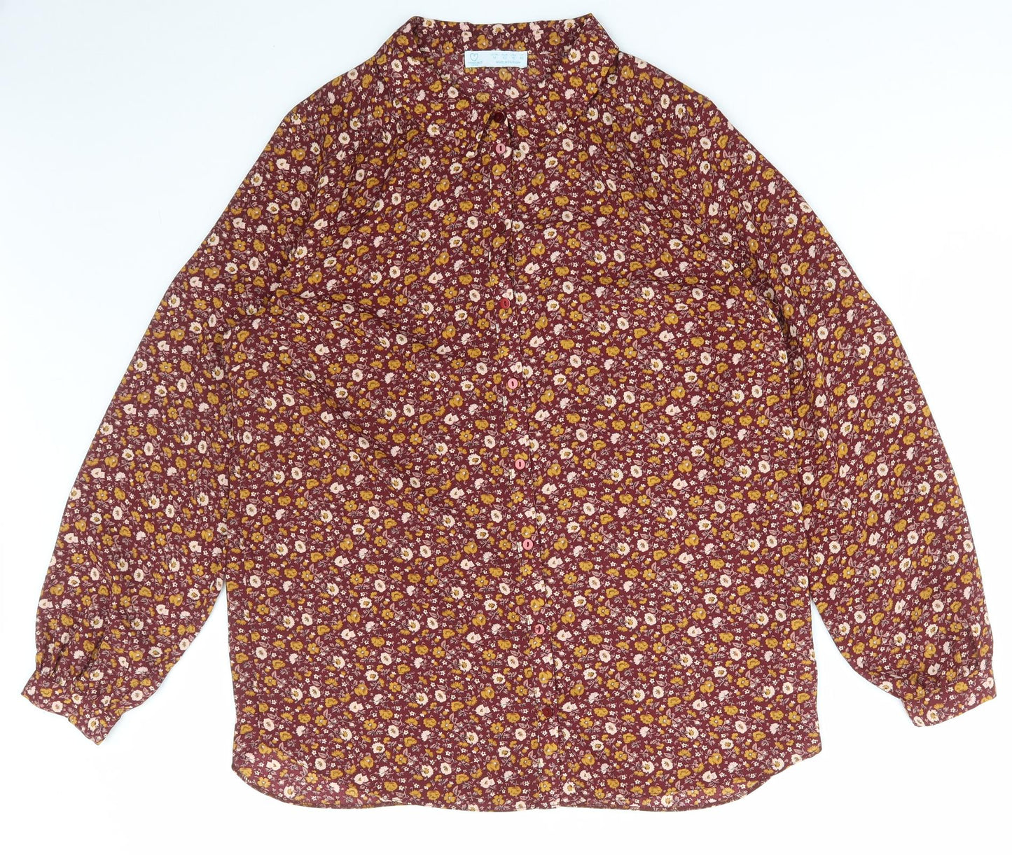 Primark Womens Red Floral Polyester Basic Blouse Size 14 Collared