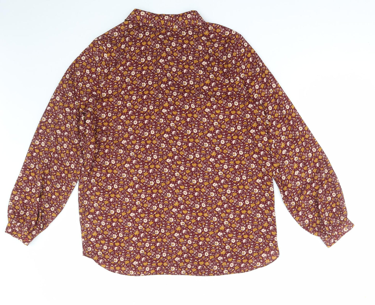 Primark Womens Red Floral Polyester Basic Blouse Size 14 Collared