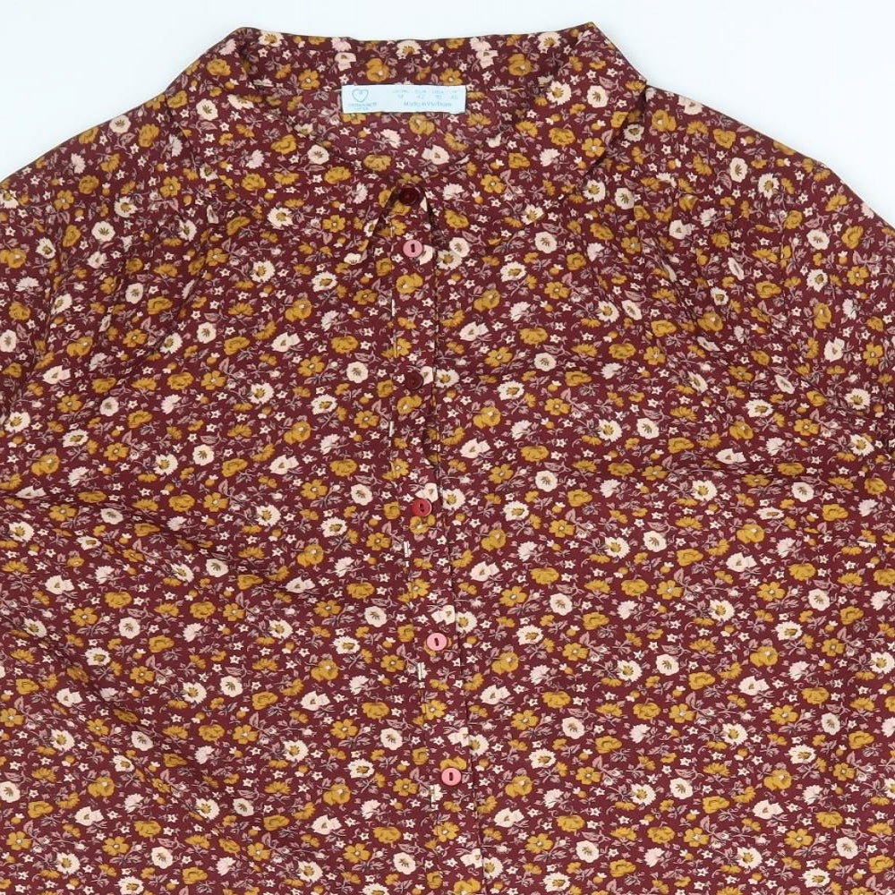 Primark Womens Red Floral Polyester Basic Blouse Size 14 Collared