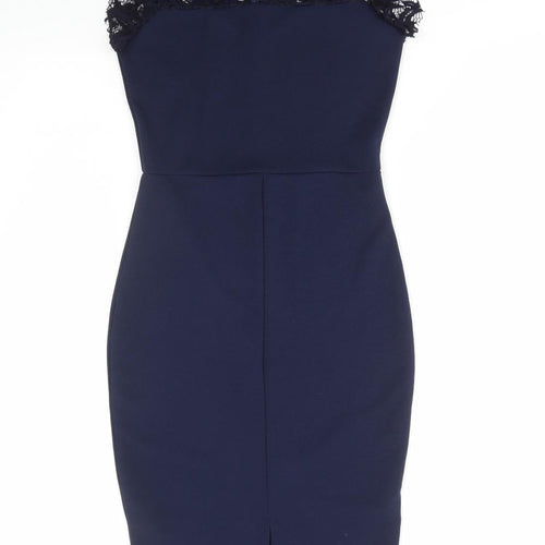 Quiz Womens Blue Polyester Mini Size 8 High Neck Button - Lace Detail