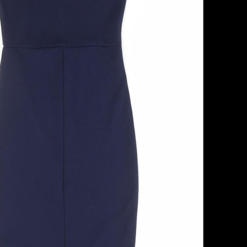 Quiz Womens Blue Polyester Mini Size 8 High Neck Button - Lace Detail