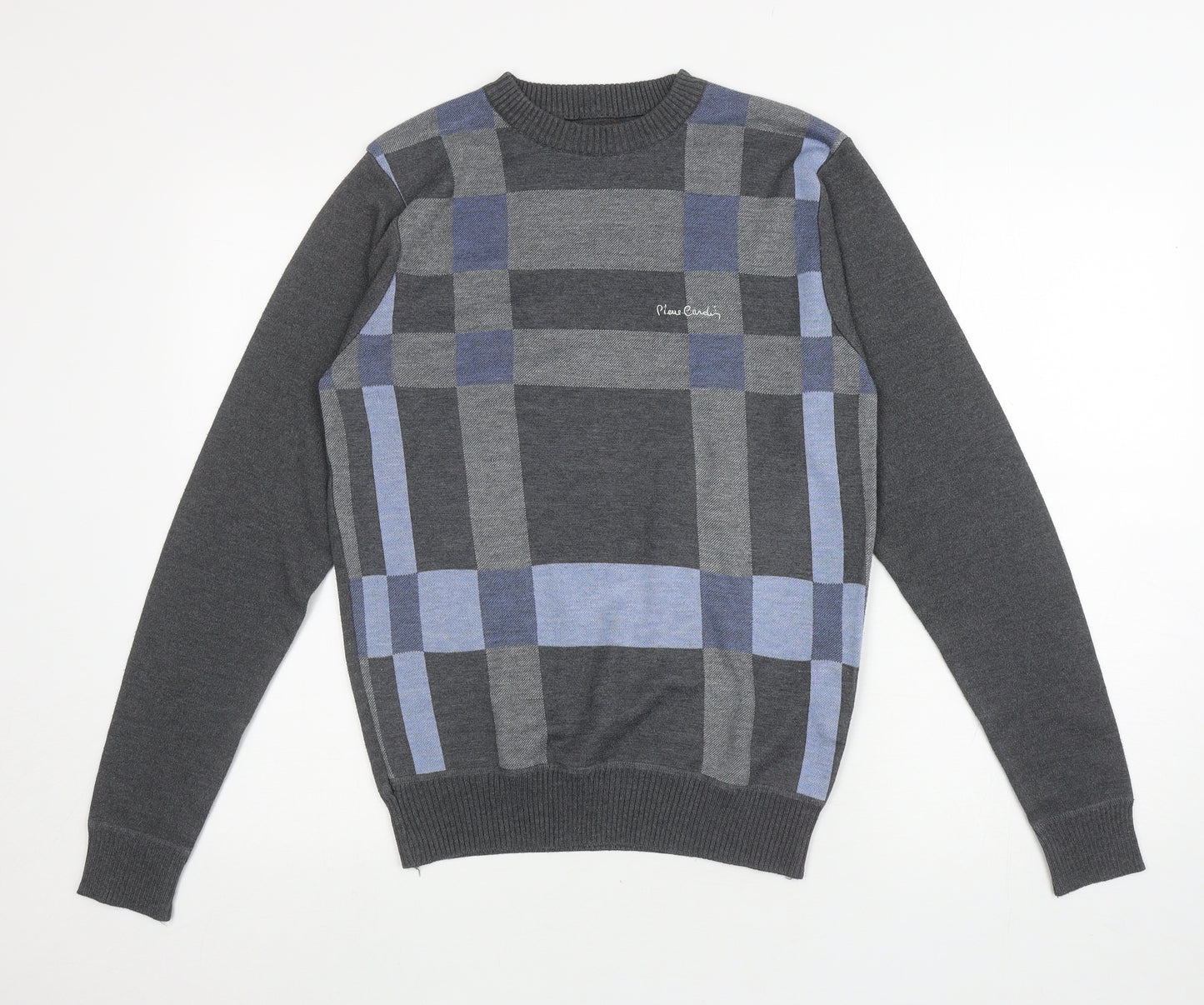 Pierre Cardin Mens Grey Round Neck Geometric Polyester Pullover Jumper Size M - Colour block Pattern