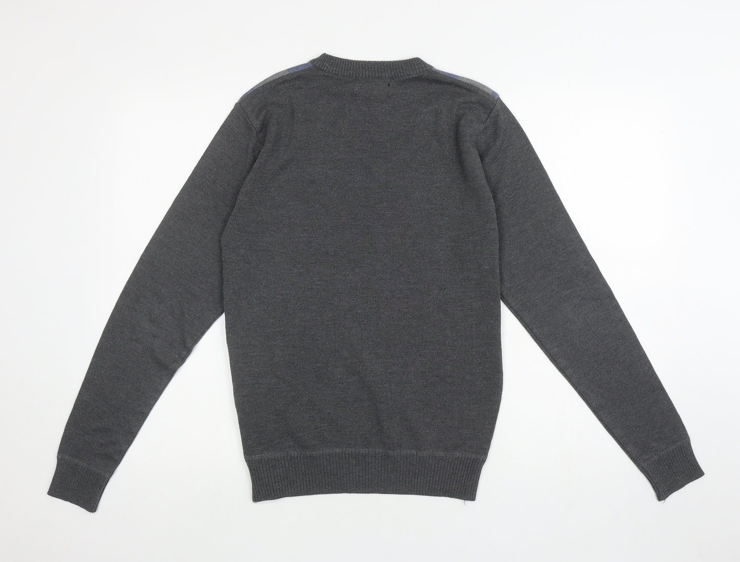 Pierre Cardin Mens Grey Round Neck Geometric Polyester Pullover Jumper Size M - Colour block Pattern