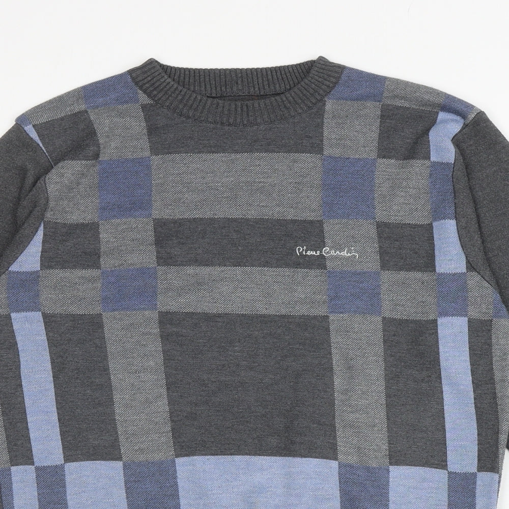 Pierre Cardin Mens Grey Round Neck Geometric Polyester Pullover Jumper Size M - Colour block Pattern
