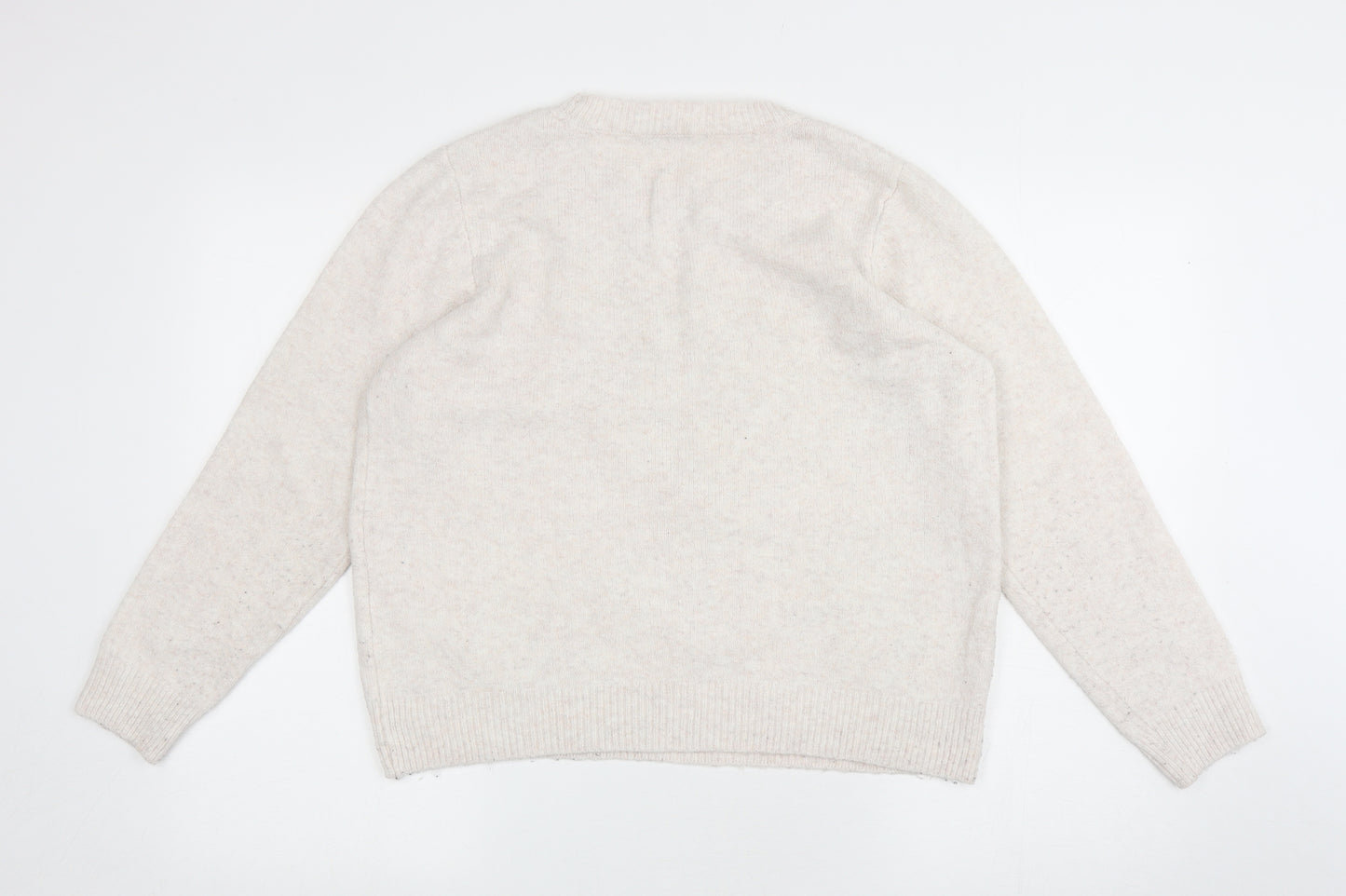 TU Womens Ivory Round Neck Acrylic Pullover Jumper Size 18 - Sequin Bow on front
