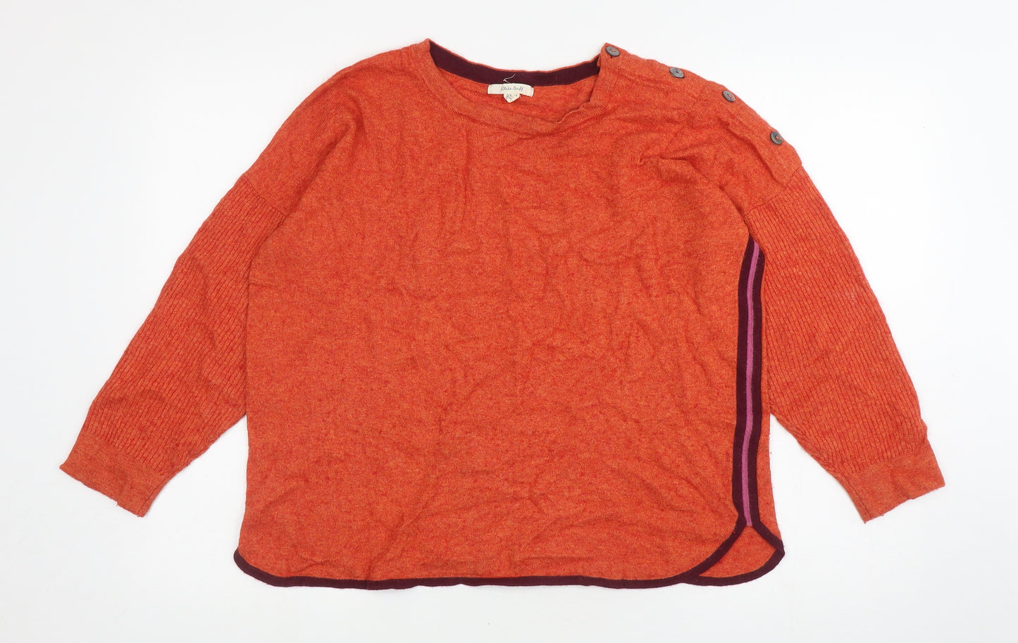 White Stuff Womens Orange Round Neck Viscose Pullover Jumper Size 16 - Buttons on shoulder