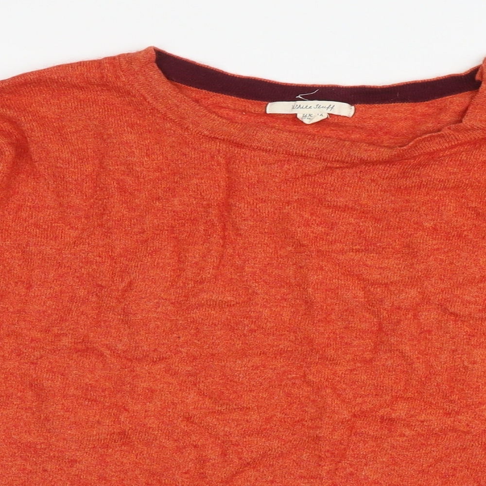 White Stuff Womens Orange Round Neck Viscose Pullover Jumper Size 16 - Buttons on shoulder