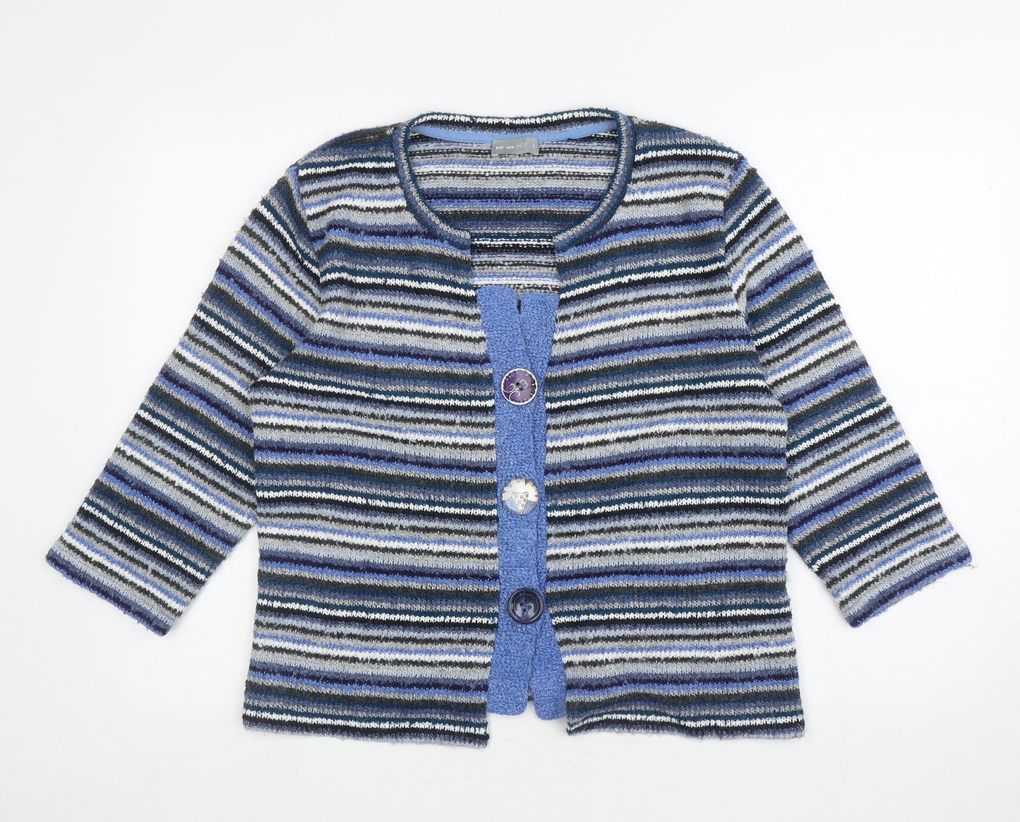 Per Una Womens Multicoloured Round Neck Striped Acrylic Cardigan Jumper Size L - Buttons